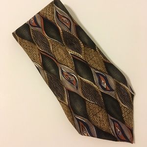Mano Mano Geometric Neck Tie 100% Silk Olive Green